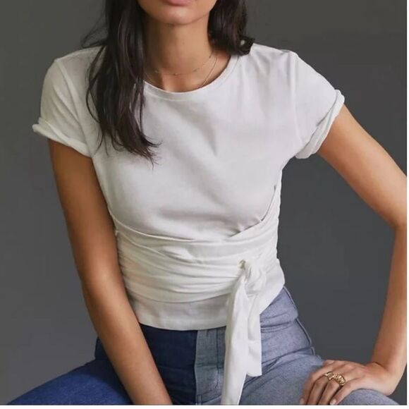 NWT Anthroplogie Pilcro Tie-Front Top White Size X-Small - Picture 1 of 12